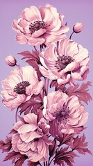 Anemone flower illustration. Floral vintage greeting card background. Generative AI