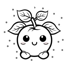 Kawaii style Apple fruit character in coloring page style illustration. Line art painting. Generative AI