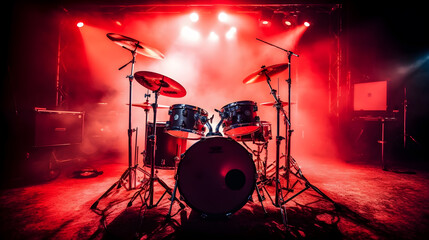 drummer in the stage with red background 