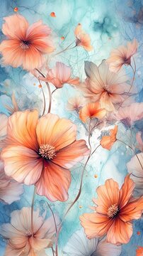 Watercolor Cosmos flower illustration. Colorful painting floral background. Generative AI © tanyastock