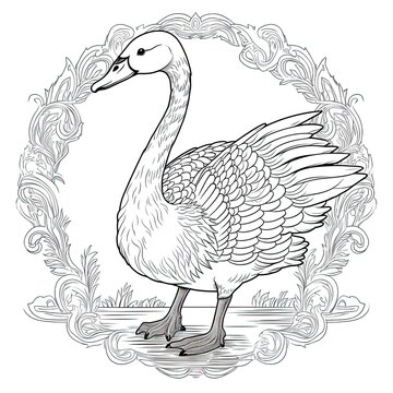 recommend clip art: Goose animal line art illustration. Black and white coloring page style art. Generative AI