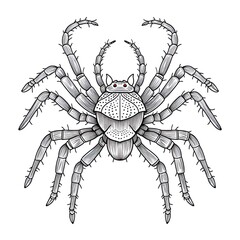 Spider animal line art illustration. Black and white coloring page style art. Generative AI