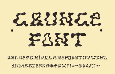 Grunge alphabet, numbers, and symbols. Set of funky letters. Vector.
