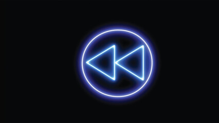 Neon glowing backward button. Fast-backward button with neon circle