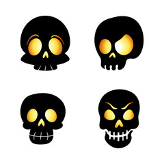 Halloween sculls silhouette illustration, lighting eyes, scull set
