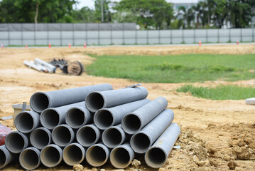 concrete pipe line in construction site