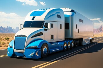 Automated truck on road. Generative AI