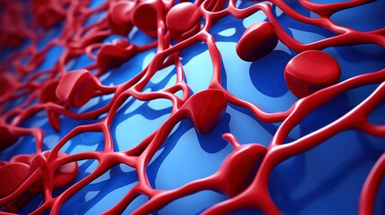 3D illustration mockup of the human organ systems, circulatory, digestive, red and white bloodcells wtih blurred backgroun. Medical education concept, Generative AI illustration