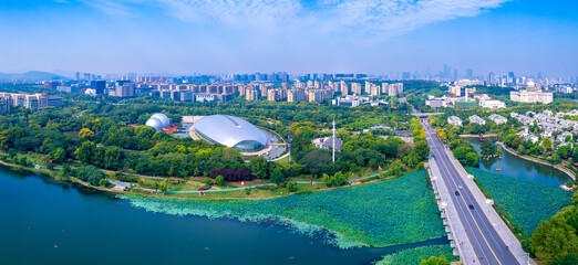 Aerial view of Nanjing Science and Technology Museum, Jiangsu Province, China