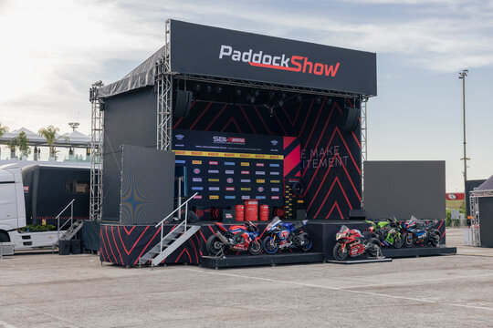 Misano Adriatico, Italy - June 1, 2023: preparations for a racing cup in Misano Adriatico paddock motorsport, no people are visible. 