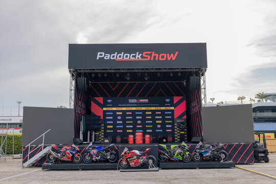 Misano Adriatico, Italy - June 1, 2023: preparations for a racing cup in Misano Adriatico paddock motorsport, no people are visible. 