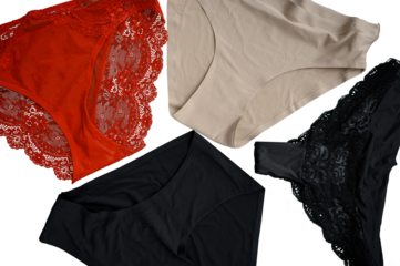 Lingerie, sexy lingerie isolated, no background Beige black lace panties, top view. Elegant lingerie. view from above