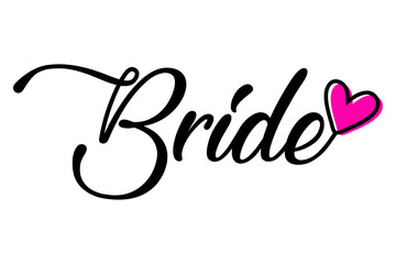 Letras de la palabra Bride en texto manuscrito con silueta de corazón para su uso en invitaciones y tarjetas