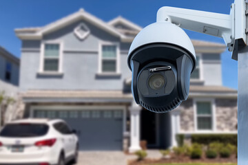 Security camera and private house on the background.