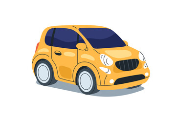 Compact coupe passenger car. Small mini tiny auto. 2-door automobile. Little automotive vehicle, road motor transport. Flat vector illustration isolated on white background