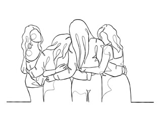 Continuous one line drawing group of friends illustration. Vector illustration.