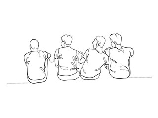 Continuous one line drawing group of friends illustration. Vector illustration.