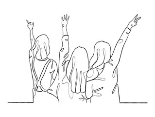 Continuous one line drawing group of friends illustration. Vector illustration.