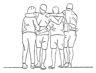Continuous one line drawing group of friends illustration. Vector illustration.