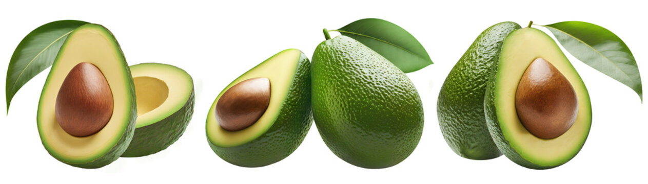 Set of delicious avocado fruits, cut out