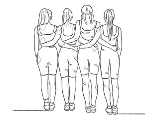 Continuous one line drawing group of friends illustration. Vector illustration.
