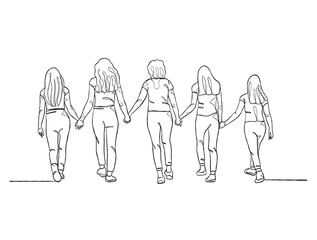 Continuous one line drawing group of friends illustration. Vector illustration.