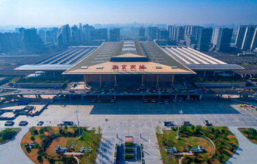 Aerospace scenery of Nanjing South Railway Station, Jiangsu Province, China