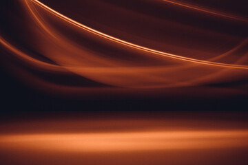 Long exposure. Abstract wallpaper with dark background. Glowing dynamic lines over dark background. Light drawing trajectory.
