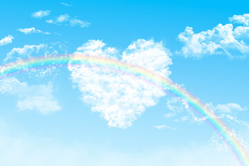 青空にかかる虹とハート雲