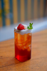 Ice Tea with Strawberry Topping and Mint