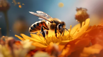 Fototapete Biene Micro shot photo of bee on the flower 