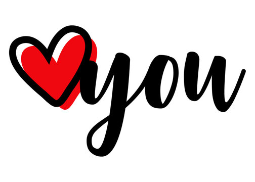 I love you. Logo aislado con letras de la palabra you en texto manuscrito con silueta de coraz&oacute;n para su uso en invitaciones y tarjetas