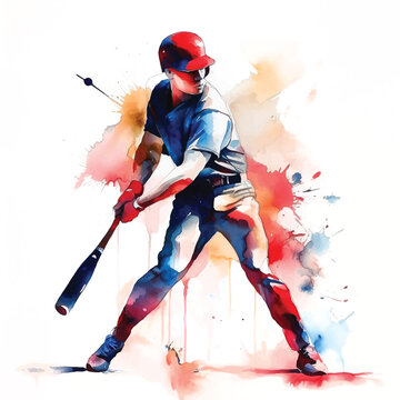  Baseball Player Watercolor Paint 