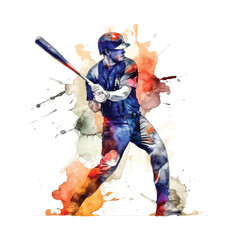Baseball player watercolor paint 
