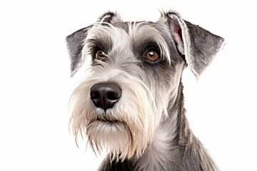 Portrait of Schnauzer dog on white background.