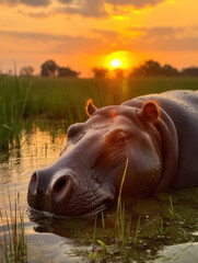 Hippopotamus, Wildlife Photography, Generative AI