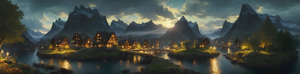 16K ULTRA RESOLUTION - Wallpaper Landscape Bridge Building Castle City Cloud Cloudy Sky Evening Fantasy Horizon Mountain Nature