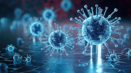 Obraz premium 3d illustration of a virus, Medicine concept,virus under a microscope,Generative AI