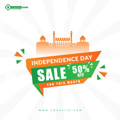 15th August Happy Independence Day advertisement design with 50% discounts sale advertising poster or banner vector file