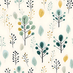 seamless floral pattern Minimalistic outdoor. - Camping, travel, tree, mountains, endless tile. 