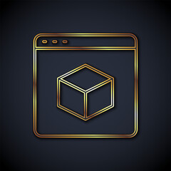 Gold line 3D printer icon isolated on black background. 3d printing. Vector