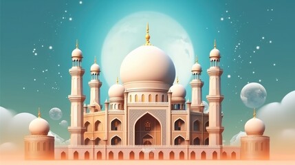 Festive greeting card, invitation for Muslim holy month Ramadan Kareem. Generative Ai
