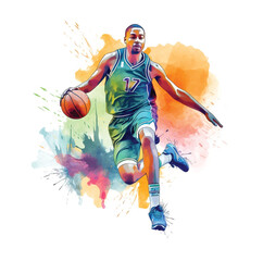 A man playing BasketBall watercolor paint 