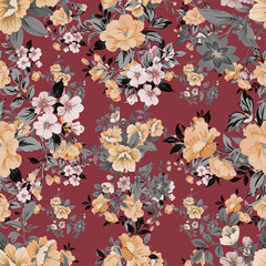 Fototapeta na wymiar vintage flower seamless vector pattern on background