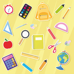 School image with school supplies with shadow backpack back to school  illustration