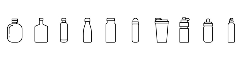 Flask vector icon set. Thermos illustration sign collection. Bottle symbol or logo.