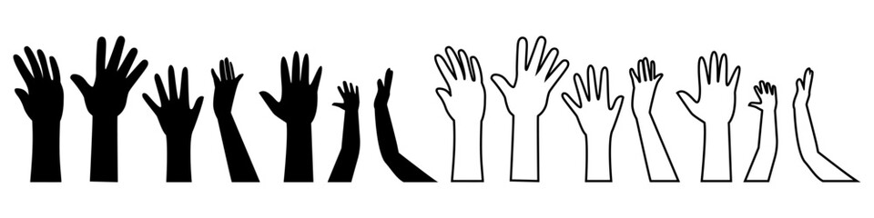 Raised hands icon vector. Hands up illustration sign. palm symbol or logo.