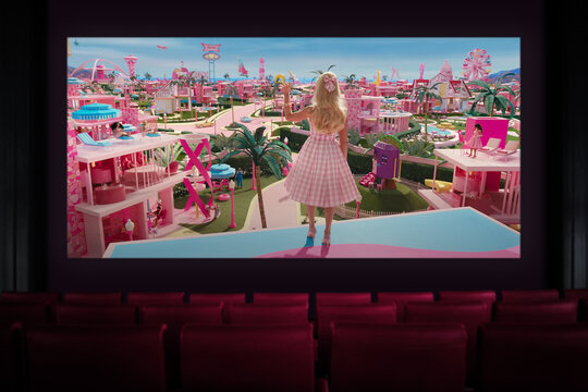 Barbie movie in the cinema. Watching a movie in the cinema. Astana, Kazakhstan - July 2, 2023.