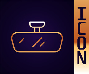 Gold line Car mirror icon isolated on black background. Vector