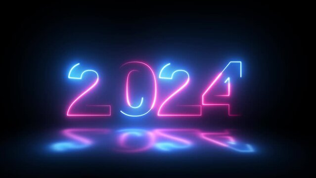 2024 year 3d text animation video on black. Digital New Year numbers isolated on black background. 3d render